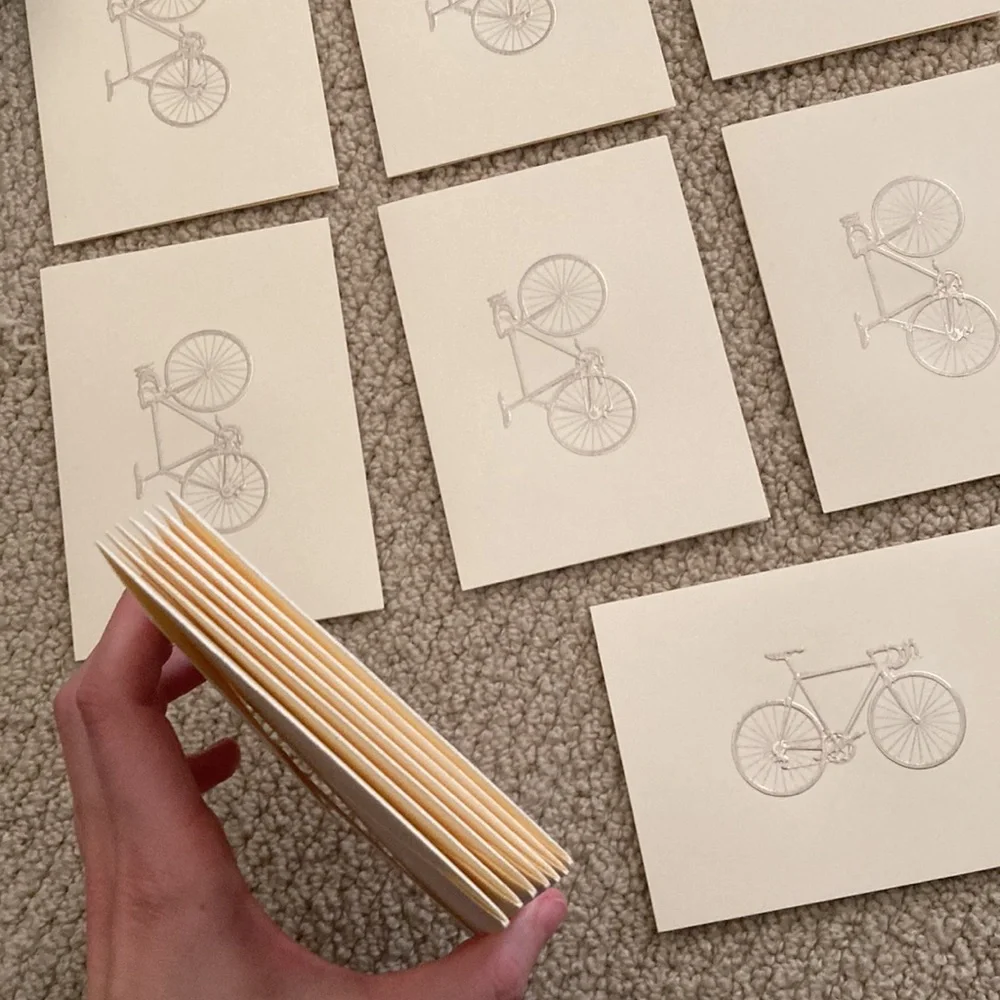 Crane & Co Engraved Racing Bike Notes Ecru Kid Finish Paper Stationery Set of 7